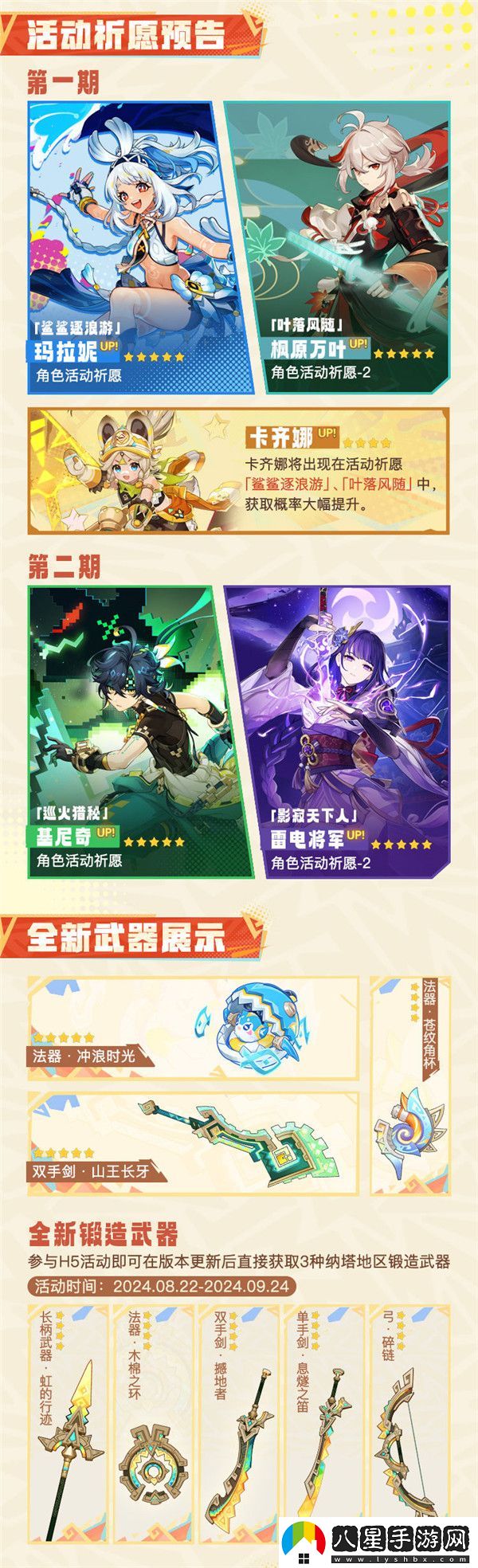 原神5.0版本玩家可自選一名常駐5星角色！