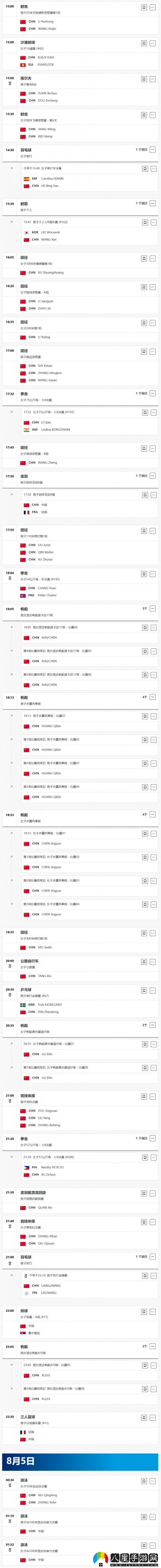 巴黎奧運會(huì )8月4日賽程2024奧運會(huì )8月4日參加比賽一覽