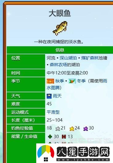 星露谷物語(yǔ)大眼魚(yú)什么季節