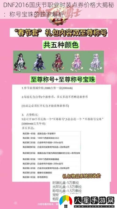 DNF2016國慶節職業(yè)時(shí)裝點(diǎn)券價(jià)格大揭秘